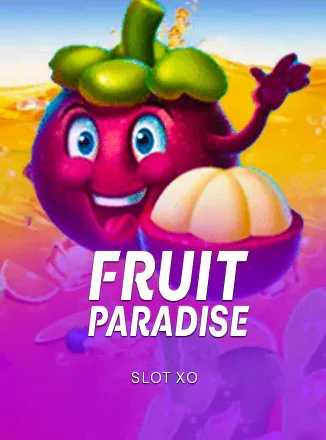 ปกเกม Fruit Paradise มังคุดการ์ตูนสีม่วงบนพื้นชมพู ที่ VF338 นำมาแสดง