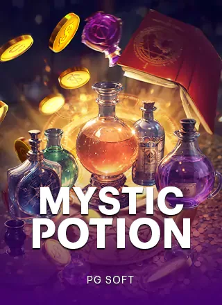 ปกเกม Mystic Potion ขวดยาวิเศษสีม่วงบนเหรียญทอง จากคลังภาพ VF338